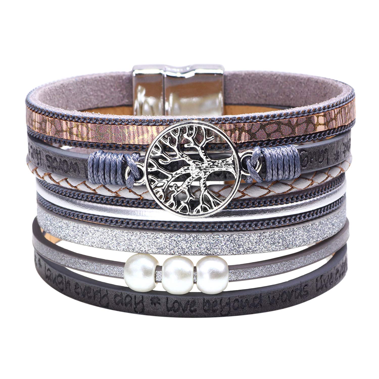 Boodtag Bohemian Leather Bracelets for Men Women Tree of Life Multilayer Couple Braided Bracelet