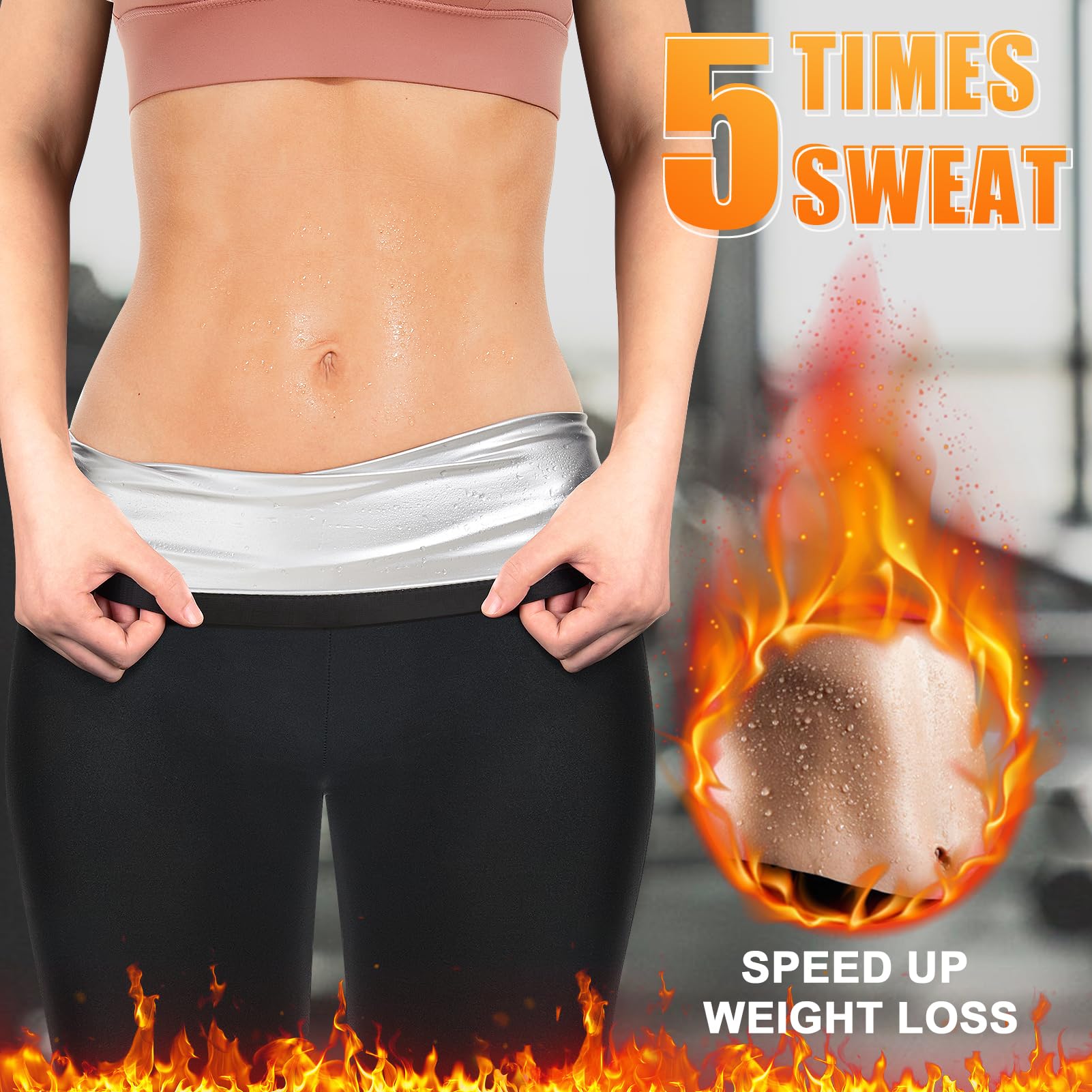 Kiiwah Damskie spodnie do sauny, spodnie do sauny, spodnie do sauny, szorty do sauny, spodnie sportowe, wysoka talia, spodnie do joggingu, na siłownię, jogę, fitness