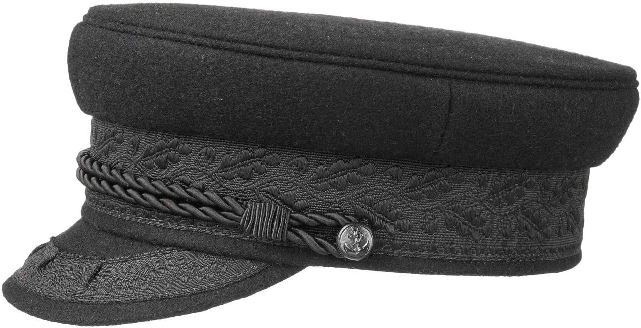 HAMMABURG Prince Henry Cap in Black, Traditional Captain’s Cap Made of Cloth in Sizes S - XXL, Classical Peaked Cap with Cord, Fastened to This Mariner’s Cap by Buttons with an Anchor Motif