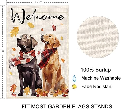 Miniatura 6 de Balgardekor Bandera de jardín de perro de bienvenida para exteriores, banderas de jardín de Acción de Gracias, de 12 x 18 pulgadas, doble cara para