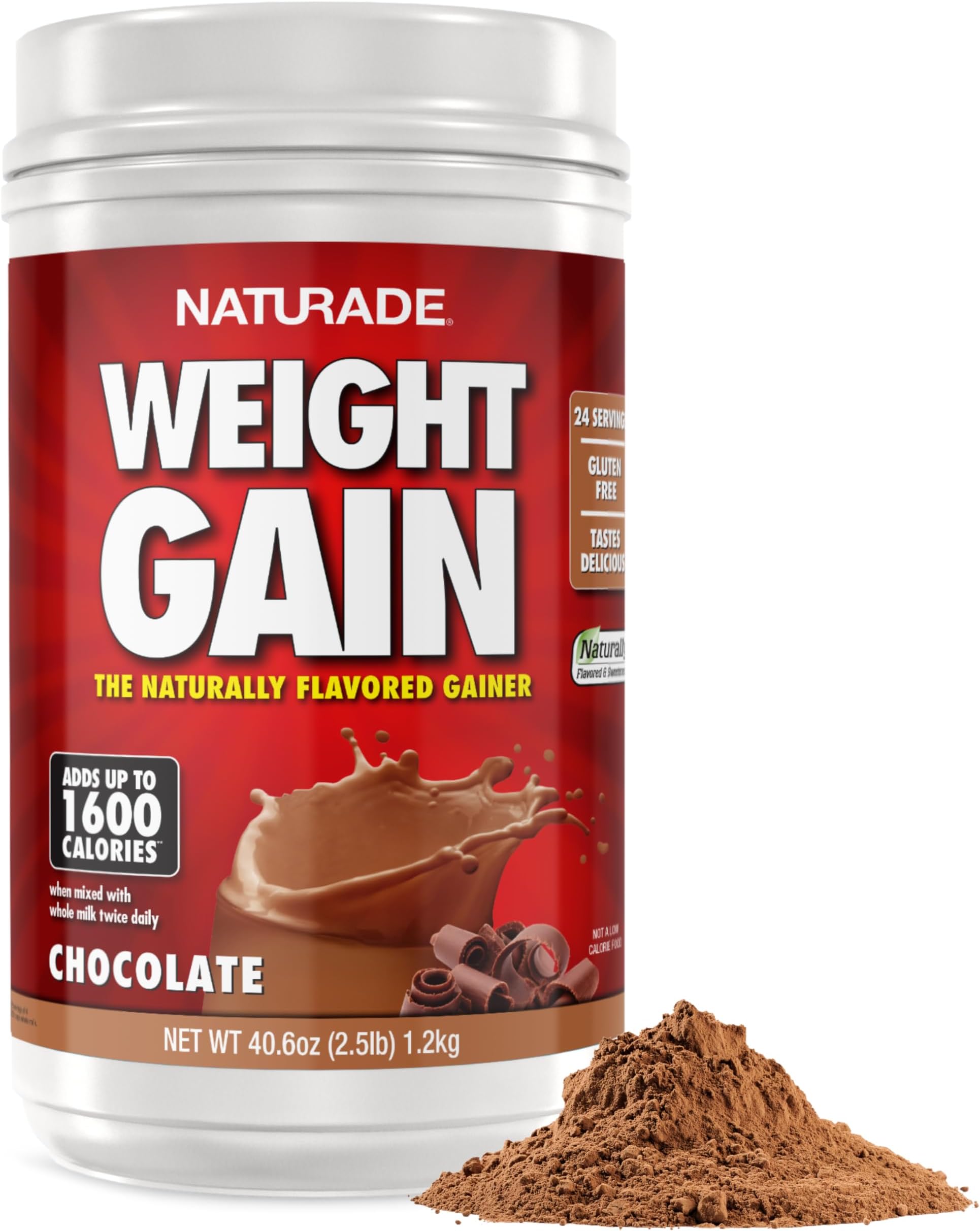 - Naturade All Natural Weight Gain Drink Mix - Gluten Free, Delicious Taste, 1600 Calories per Serving - Mass Gainer w/Carbohydrates & Protein - Chocolate, 40.6 Ounce (24 Servings)
