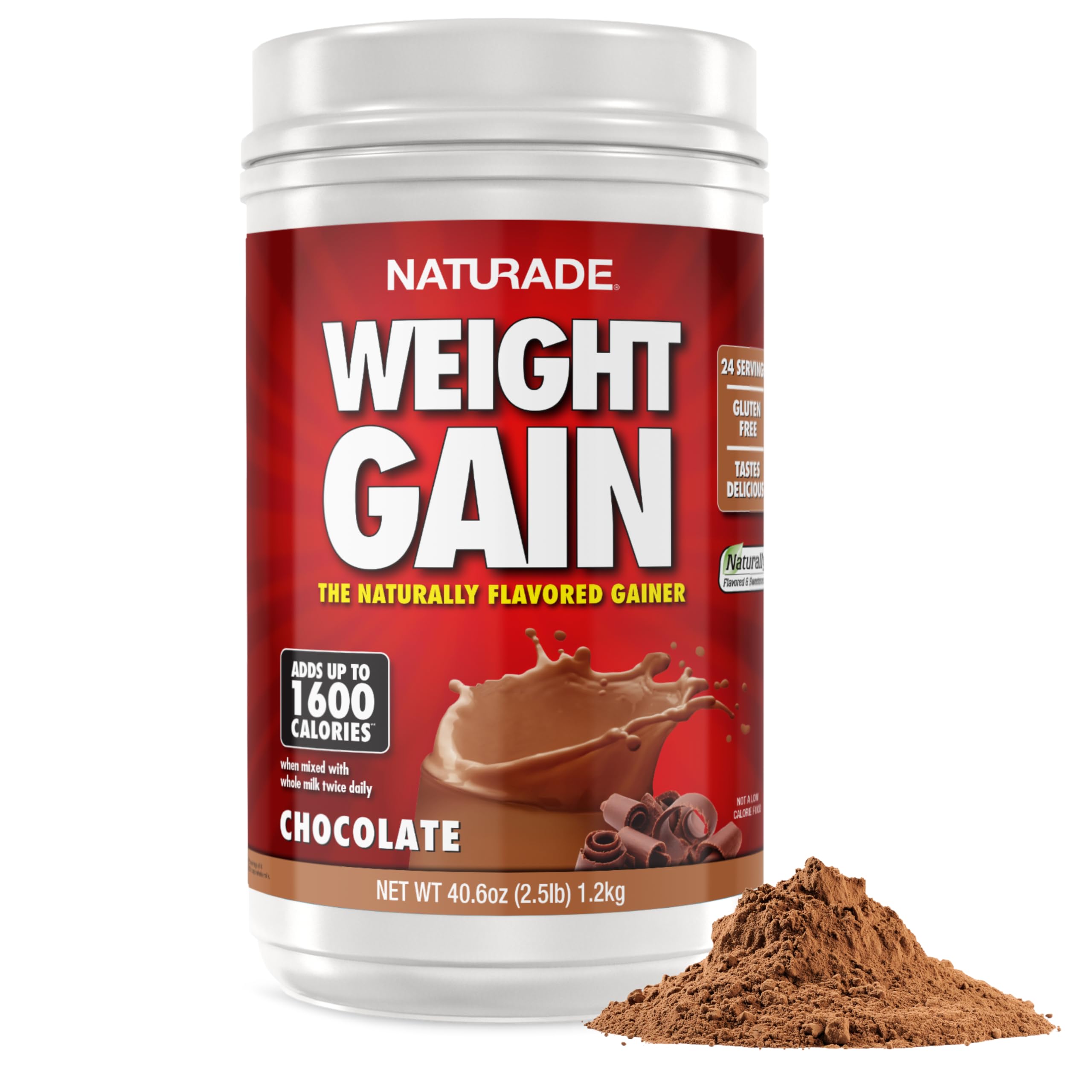 Naturade - All Natural Weight Gain Drink Mix - Gluten Free, Delicious Taste, 1600 Calories per Servings - Mass Gainer w/Carbohydrates & Protein - Chocolate, 40.6 Ounce (24 Servings)