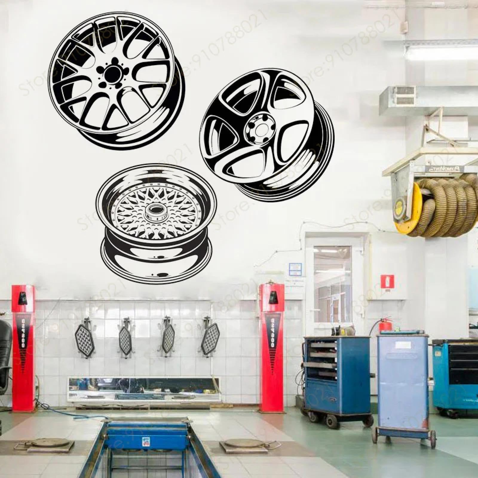 YOUOUSI Car Rim Stickers, car Service, Garage Rim Shop, Wheels, Tires, Vinyl wall Art Decals