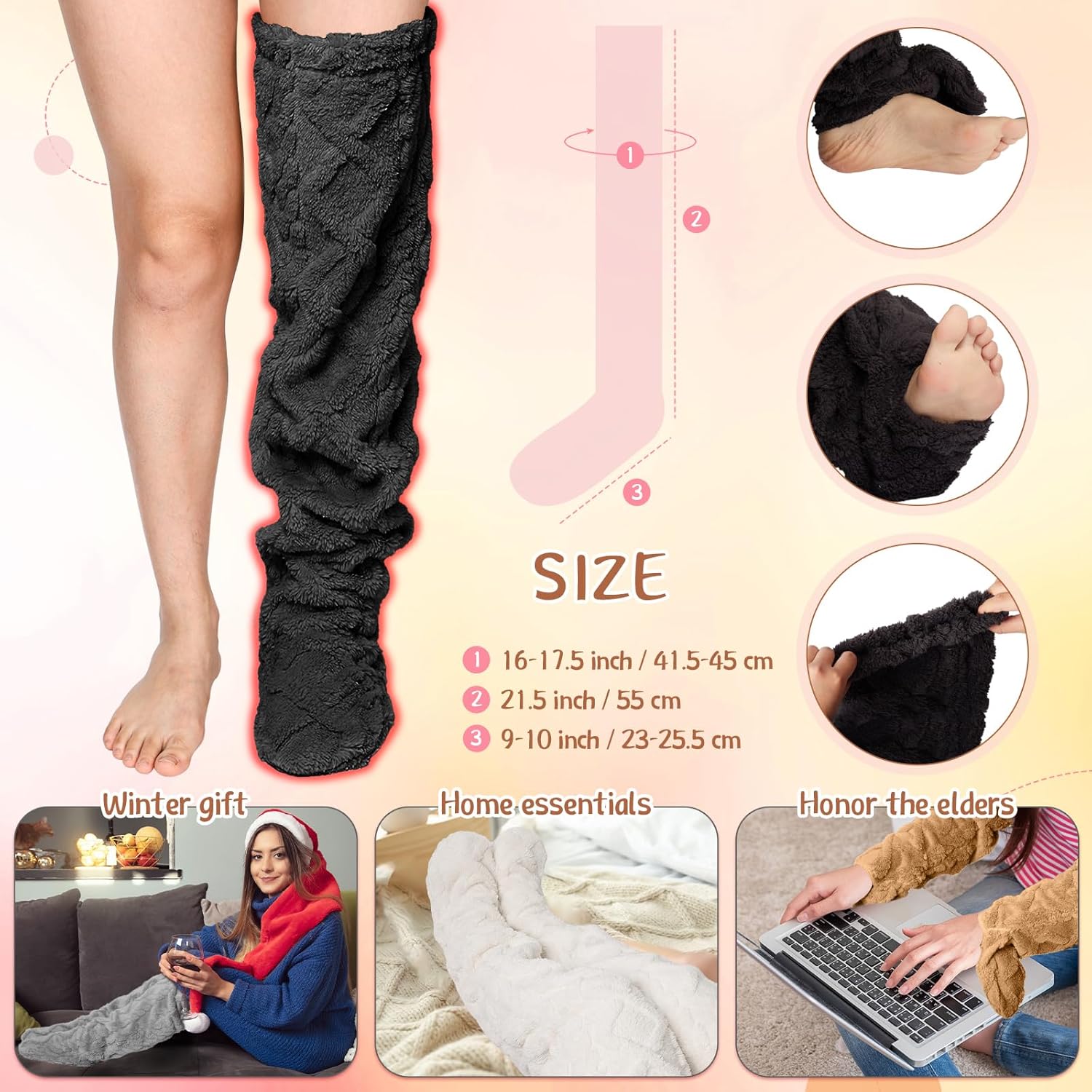 4 Pairs Thigh High Fuzzy Socks for Women, over Knee High Plush Slipper Socks, Leg Warmers for Winter Indoor Sleeping