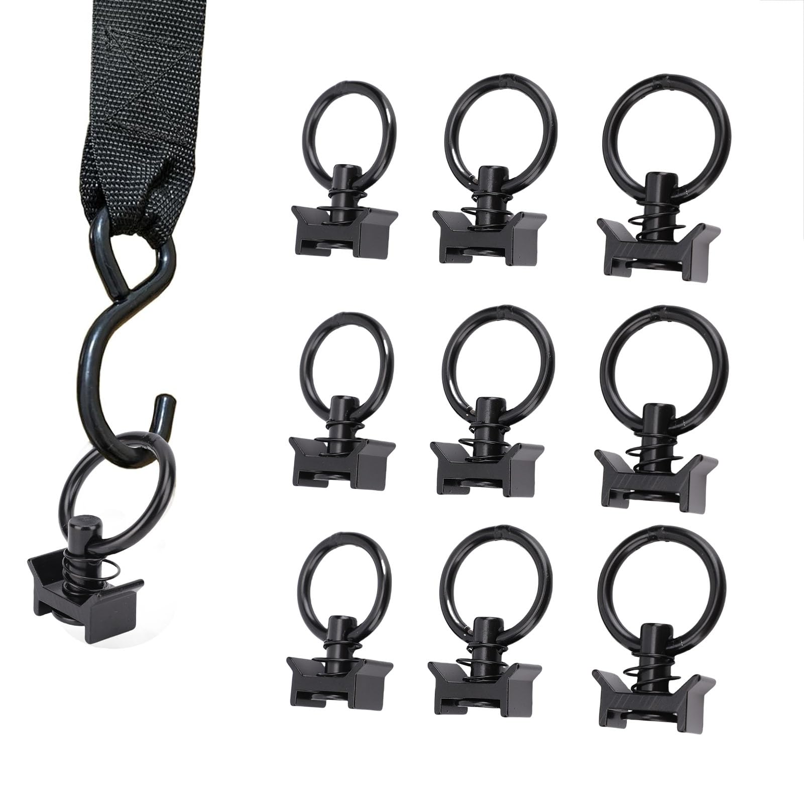 Fabater 12 Paquete L de Pista de Seguimiento único con Anillo Redondo, L Atar la Pista o Anillo para la Cama de Camión, Accesorios de Pista L, Capacidad de 4000 Libras, Negro