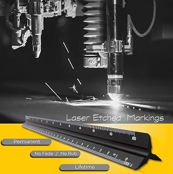 Architectural Scale Ruler, Aluminum Triangular Scale Ruler Metric 1:20, 1:25, 1:50, 1:75, 1:100, 1:125 Standard 12 Inch for Architects, Students, Draftsman and Engineers-Black