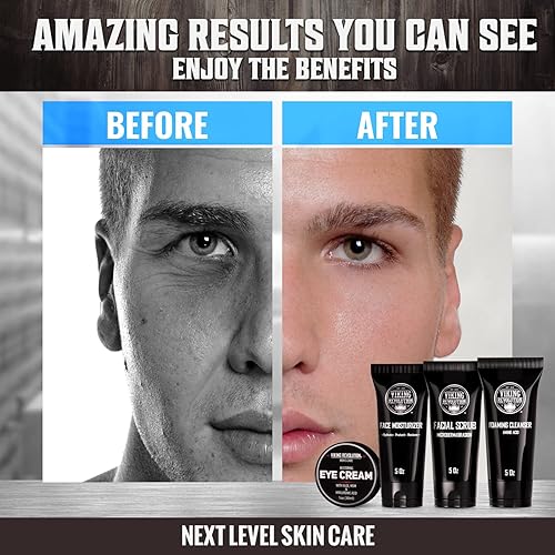 Miniatura 3 de Viking Revolution Kit de cuidado facial de la piel para hombres, incluye hidratante facial rejuvenecedor, exfoliante facial de microdermoabrasión,