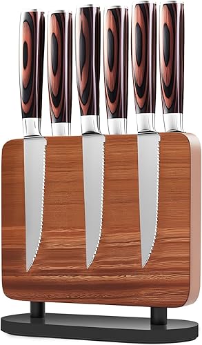 Miniatura 11 de Juego de 8 cuchillos de carne dentados con soporte magnético para cuchillos, cuchillo japonés de acero inoxidable de alto carbono y soporte