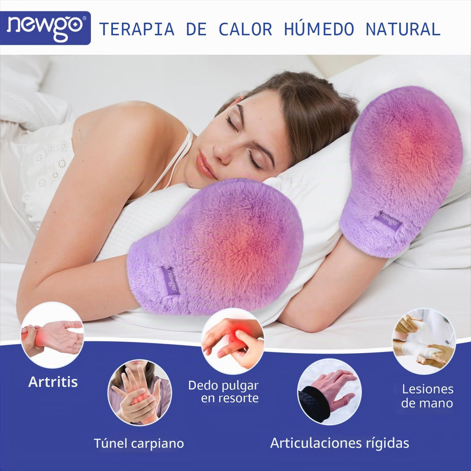 NEWGO Manoplas Calentables para Manos, Calientamanos Calentables por Microondas, Fáciles de Usar, Guantes de Terapia de Calor Húmedo para la Rigidez de las Manos- Morado-1Par