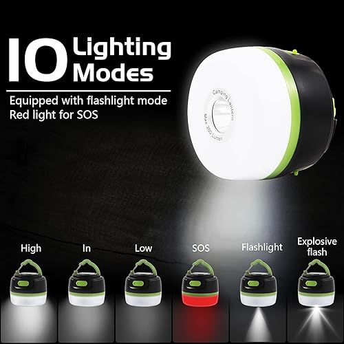 Miniatura 2 de Linterna LED recargable para campamento, banco de energía y linterna, 5000 mAh, 200 lúmenes, 10 modos, portátil, impermeable, colgante magnético,
