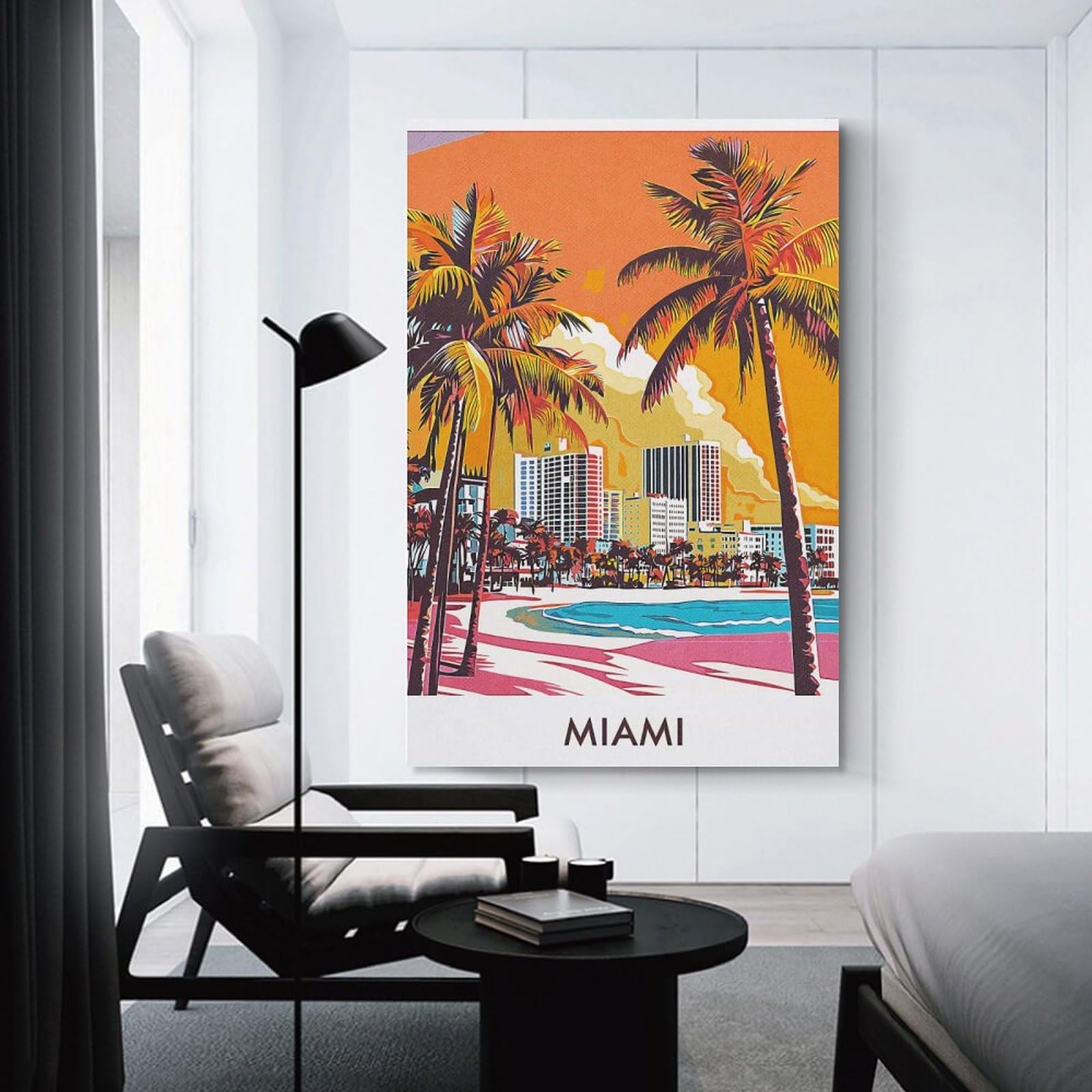 Junmoney Miami Beach Skyline Room Decor Wall Art, 20x30inch(50x75cm), for Hallway, Lounge Or Guest Room, Gift Idea for Housewarming And Birthdays