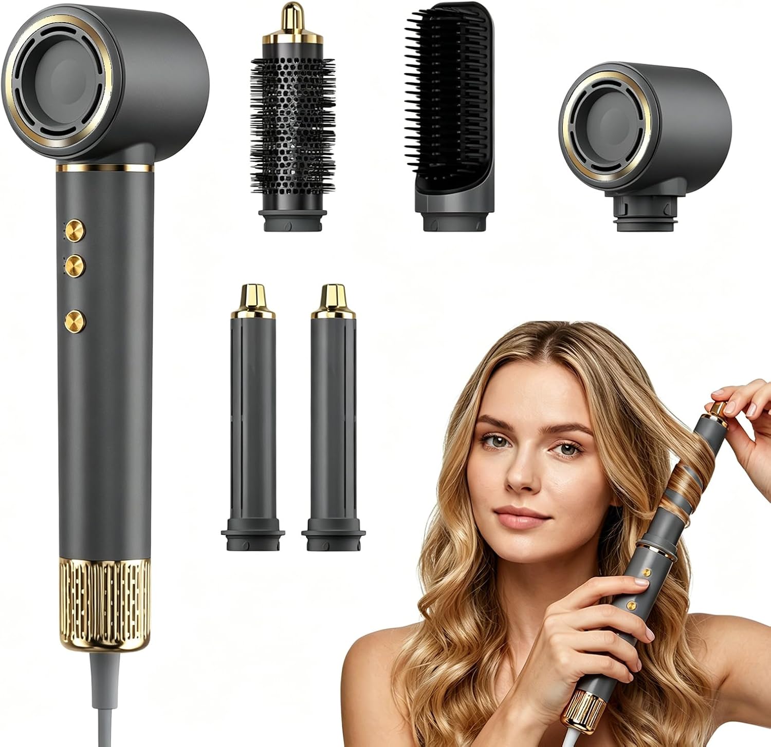 Hair Dryer Brush 5 in 1, Hair Styler, 110,000 RPM High-Speed Negative Ionic Hair Dryer Fast Drying, Professional Multi Blow Dryer Brush for Curling Volumizing Straightening Styling