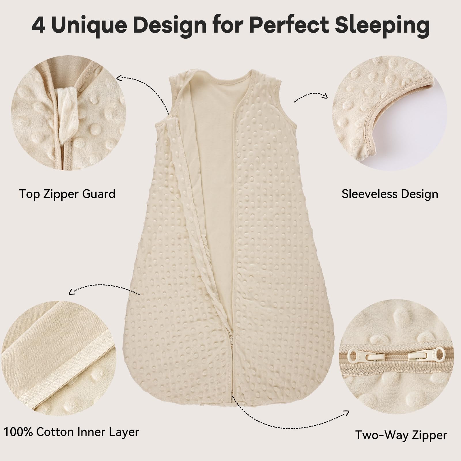 Unnivoll Baby Sleeping Bag 1.5 Tog with Plush Dots Sleep Bag 2 Pack Baby Sleep Sack Wearable Blanket for Newborn Infant 6-12 Months Coffee — view 3