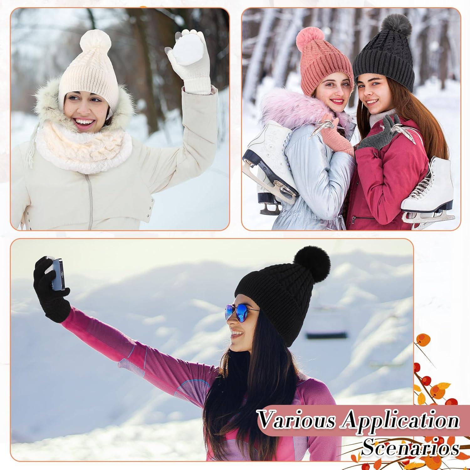 Wesiti 32 Pcs Valentine Winter Beanie Hat Scarf Gloves Sets for Women Warm Fleece Scarf Touch Screen Glove with Sock for Gift - Image 6