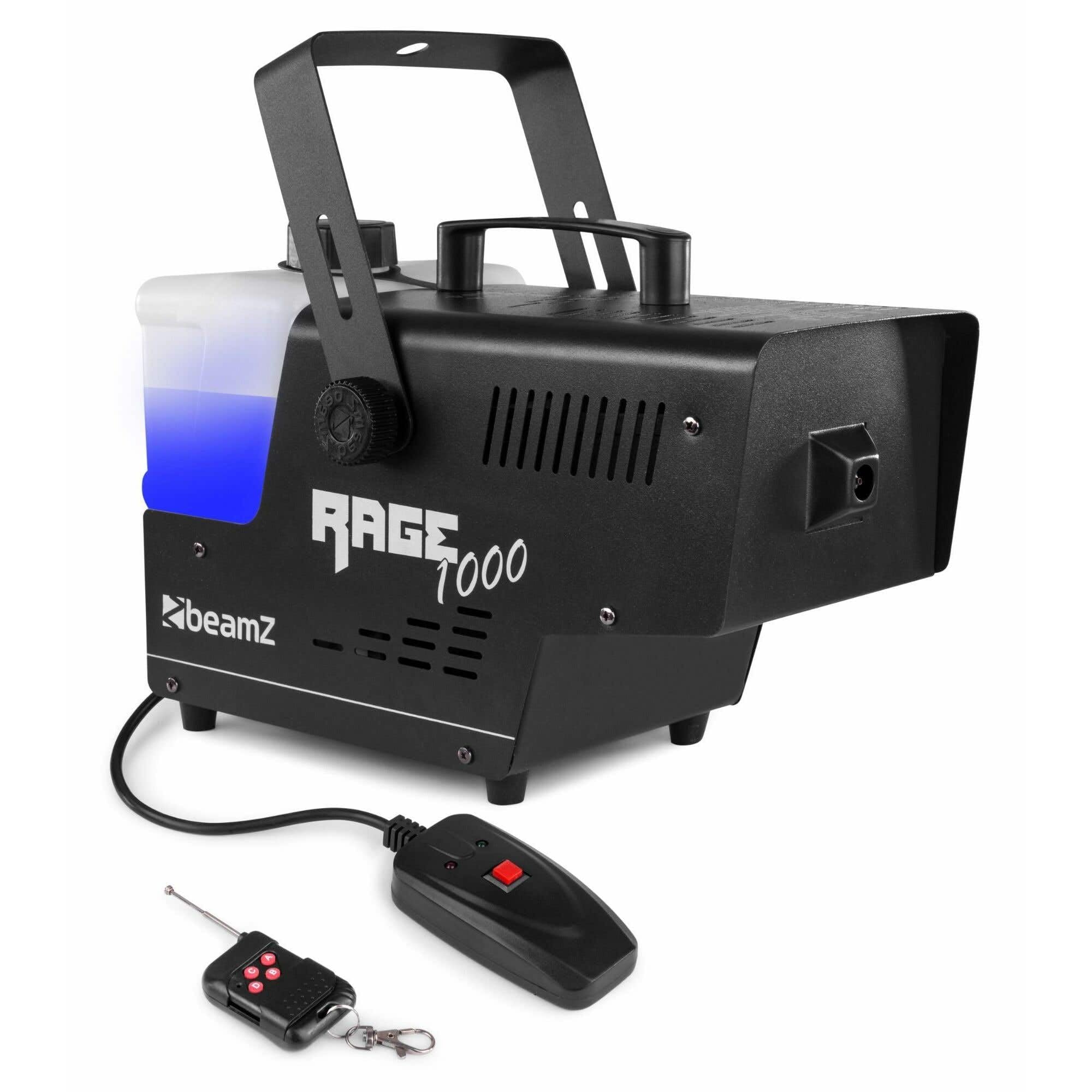 BeamZ RAGE1000 Nebelmaschine mit Flüssigkeit, 5 Liter Inkl., 1000 Watt Fogger, 2x Fernbedienung, Smoke Machine mit 2L Tank, Fog Machine für Party, Hochzeit, Events, Halloween