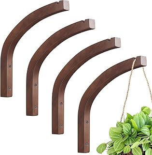 Juexica 4 Pcs Plant Hanger Wooden, 8 Inch Hanging Plant Hooks for Indoors and Outdoor, Wall Mounted Hanging Hook Brackets for Planters Lanterns Wind Chimes and Bird Feeders Patio Decor(Coffee Color)