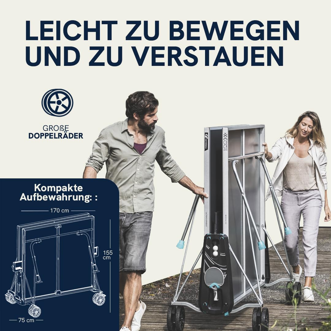 CORNILLEAU 100X Outdoor Tischtennisplatte - Klappbar - Wetterfest - 4 mm Melaminharzplatte -Tischtennistisch für draußen - Blau oder Grau