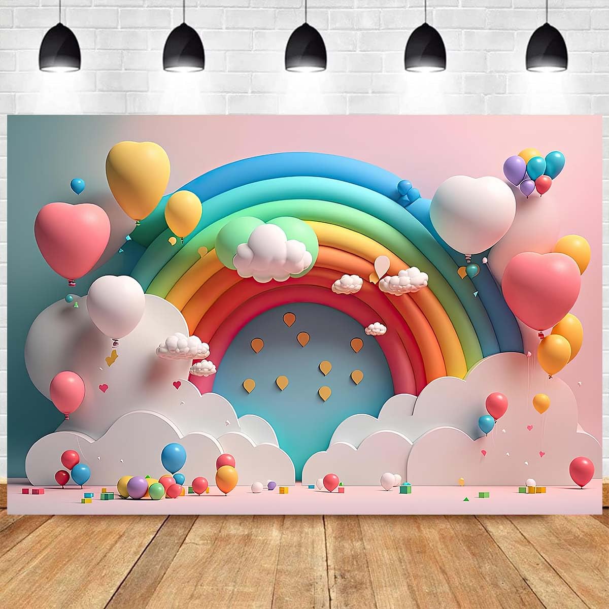 Rainbow Backdrop Colorful Rainbow Cloud Balloon Photography Background Pink Sky Clouds Girl 1st Birthday Party Backdrop Kids Girls Birthday Baby