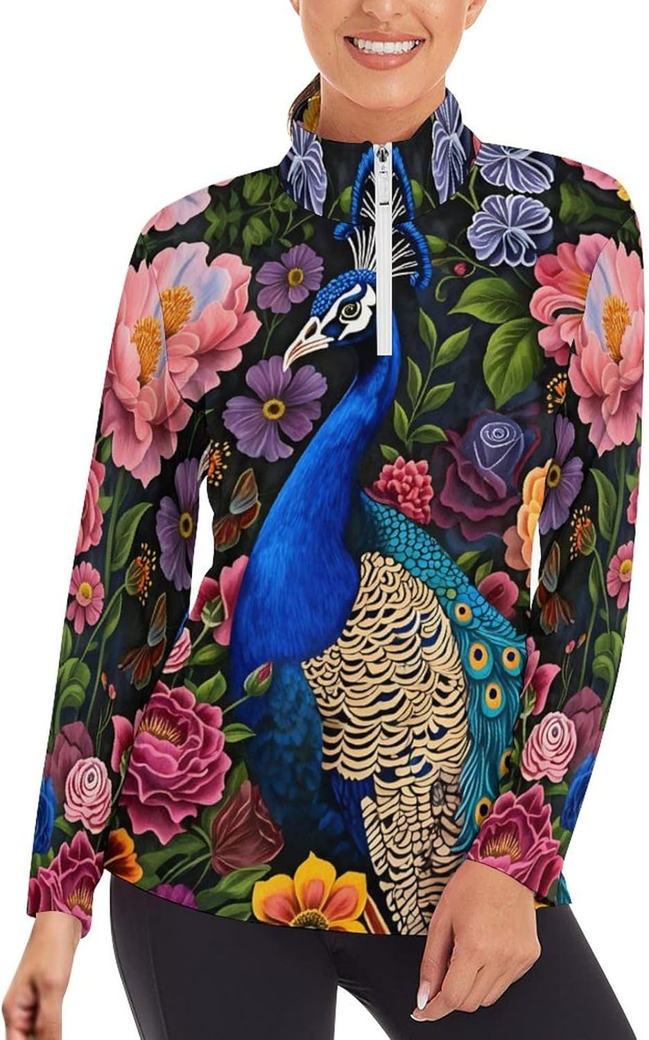 CASOWAT Long Sleeve Shirts for Women - Golf Shirts, Stylish Print, Zip-Up Sports Top for Running & Yoga