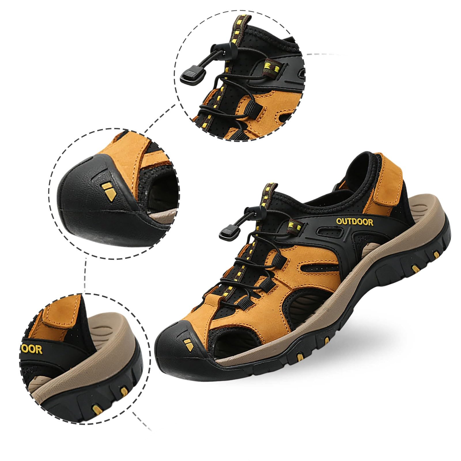 Genérico Sandalias Hombre Trekking Verano,Sandalias Casuales De Verano Para Hombre Transpirables De Punta Abierta Planas De Cuero CóModas Para Uso Diario Con Pantalones Cortos
