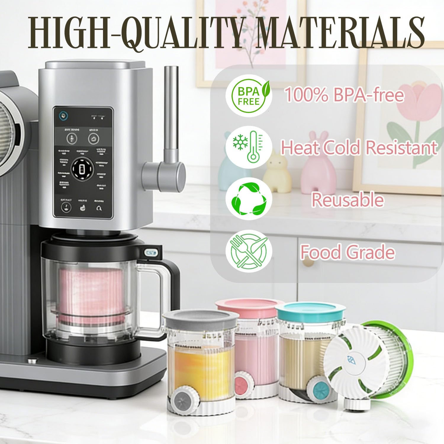 Lot de 4 Pots pour Ninja Creamy Deluxe NC700 NC701,480ml Pot pour Ninja Creamy Swirl,Accessoires pour Ninja Machine à Glace,Sans BPA avec Couvercles Étanches et Lave Vaisselle