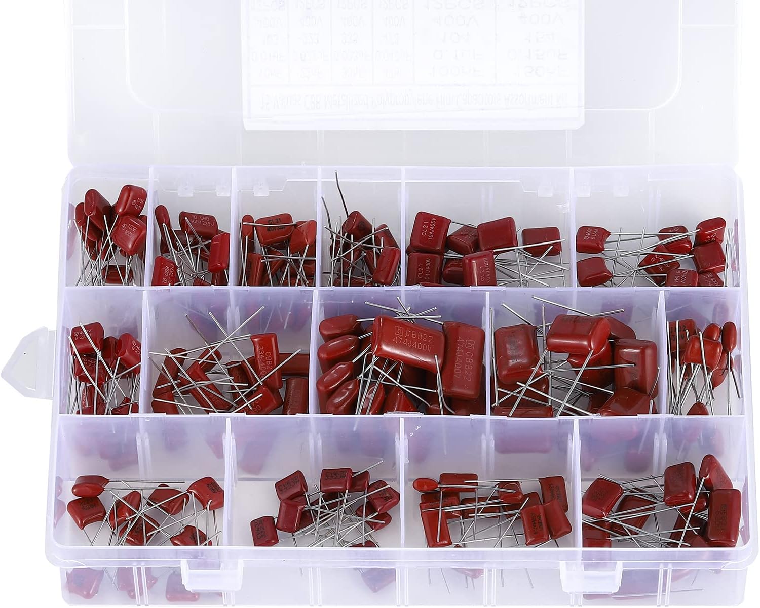 180PCS 15 Values Metallized Film Capacitor, 400V 630V 0.001uF to 0.56uF CBB22 Polypropylene Film DC Capacitor Assortment Kit