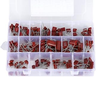 180PCS 15 Values Metallized Film Capacitor, 400V 630V 0.001uF to 0.56uF CBB22 Polypropylene Film DC Capacitor Assortment Kit