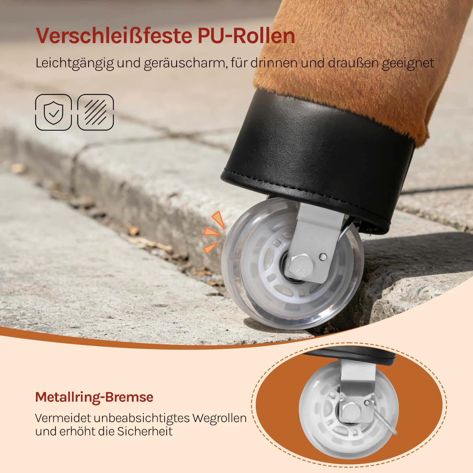 WOLTU Reitpferd für Kinder ab 4 Jahren, Plüschpferd auf Rollen mit Soundfunktion, Stehpferd aus Holz und Metall, Spielpferd zum Reiten, Kinderpferd für drinnen und draußen, Braun