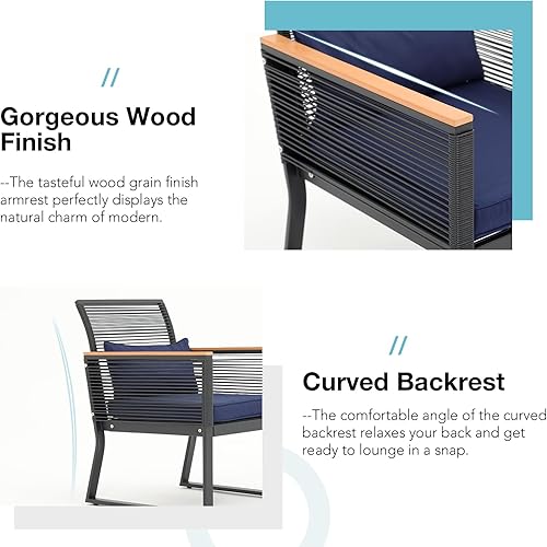 Miniatura 6 de Patiorama Juego de muebles de patio de 4 piezas, juego de mimbre para exteriores, juego de conversación de ratán de polietileno negro para todo tipo