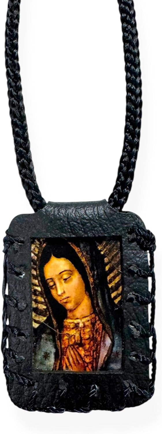 Virgen de Guadalupe Black Escapulario Collar Escapulario Negro Co - Relieve y Grabado Sacro