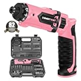 Enertwist Electric Screwdriver, 8V Max 10Nm Pink Cordless Screwdriver Rechargeable Set with 82 Accessory Kit and Charger in Carrying Case, 21+1 Cluth, Dual Position Handle, LED Light