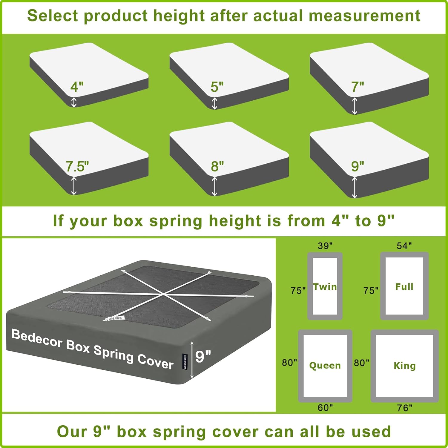 Bedecor 4-9 Inches Split Box Spring Cover King Size Dark Grey with Stretchy Fabric Bed Frame Cover Wrap Around 4 Sides Elastic Bed Skirt Alternative Gray Boxspring Cover King/Cal King