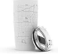 Vista 75 de Well Told Vaso de café aislado con mapa de Washington DC grabado, taza de acero inoxidable grabada (20 onzas, blanco) con aislamiento de mapa