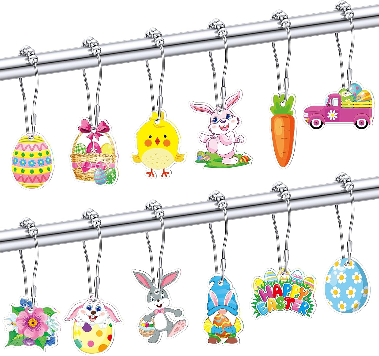 12 Pcs Happy Easter Shower Curtain Hooks Bunny Egg Bathroom