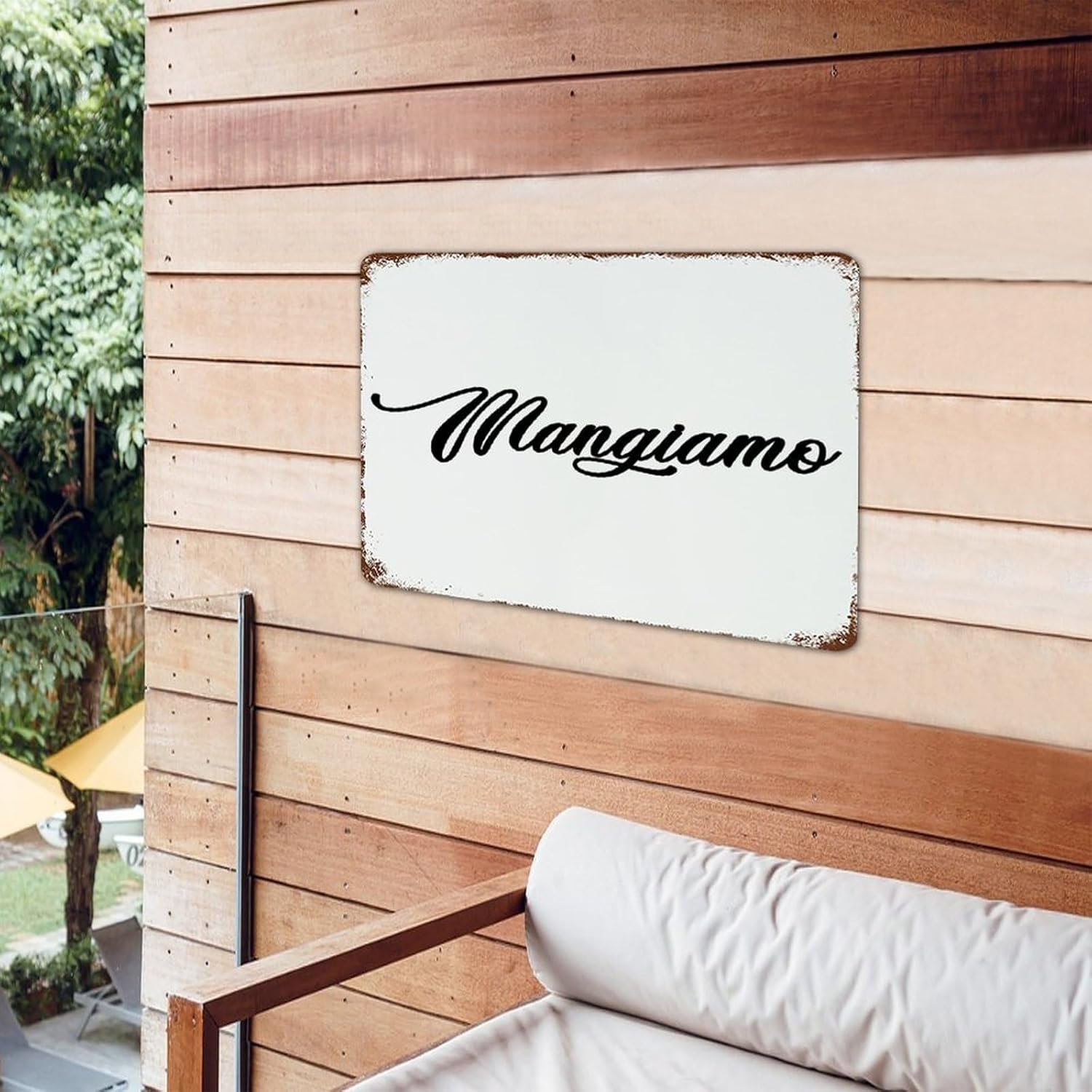 Vintage Metal Signs Outdoor Mangiamo Wall Decorations Metal Plaque for Backyard Garden Home Art Poster Gift for Men 12x18 Inch
