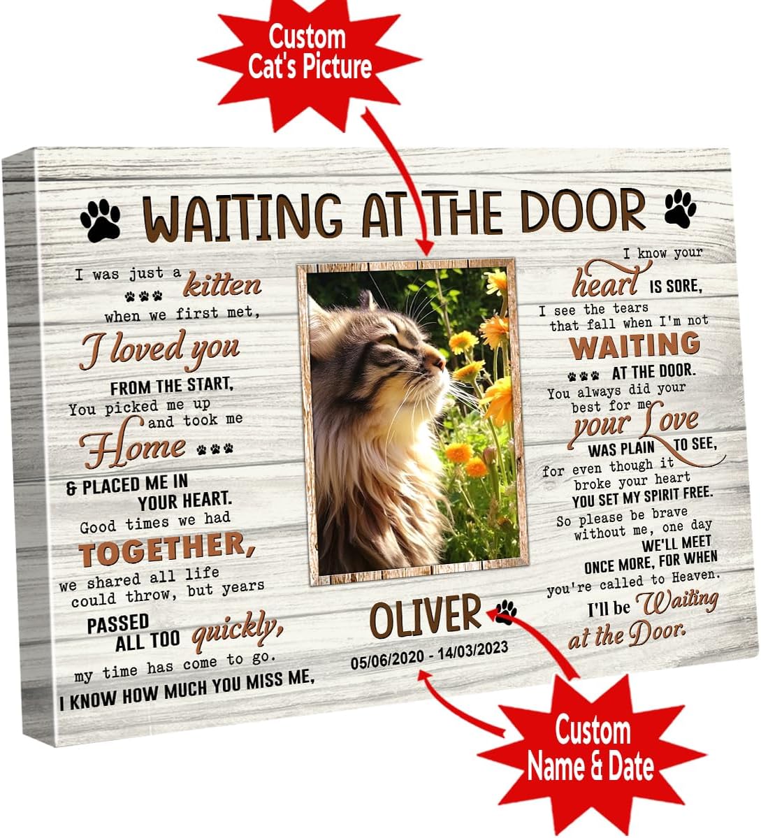 C80815 Personalized Memorial Canvas Gifts, Waiting At The Door Canvas, Cat Memorial Frames For Pictures, Memorial Canvas Gift For Cat Lover Mom, Bereavement Sympathy