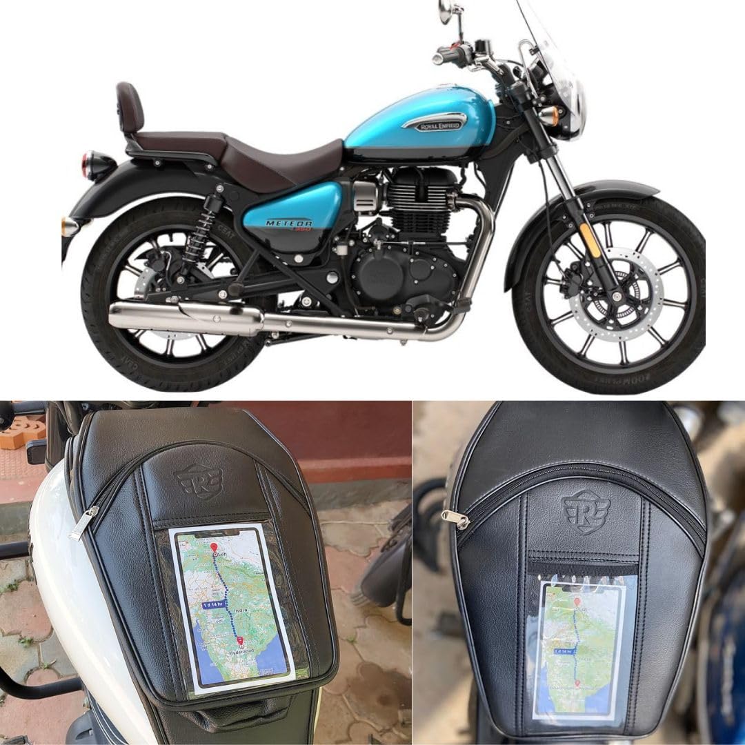 Auto Infinity Tank Cover with transparent Mobile Holder for R-E Meteor 350 Fireball/Stellar/Supernova (Black, Pack of 1)-image-30