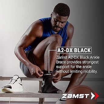 Zamst A2-DX Black Ankle Brace for Sports - Breathable Sports Ankle Support for Men and Women with Guard Stabilizers for High-Grade Ankle Sprain - Right, Medium