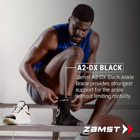 Zamst A2-DX Black Ankle Brace for Sports - Breathable Sports Ankle Support for Men and Women with Guard Stabilizers for High-Grade Ankle Sprain - Right, Medium