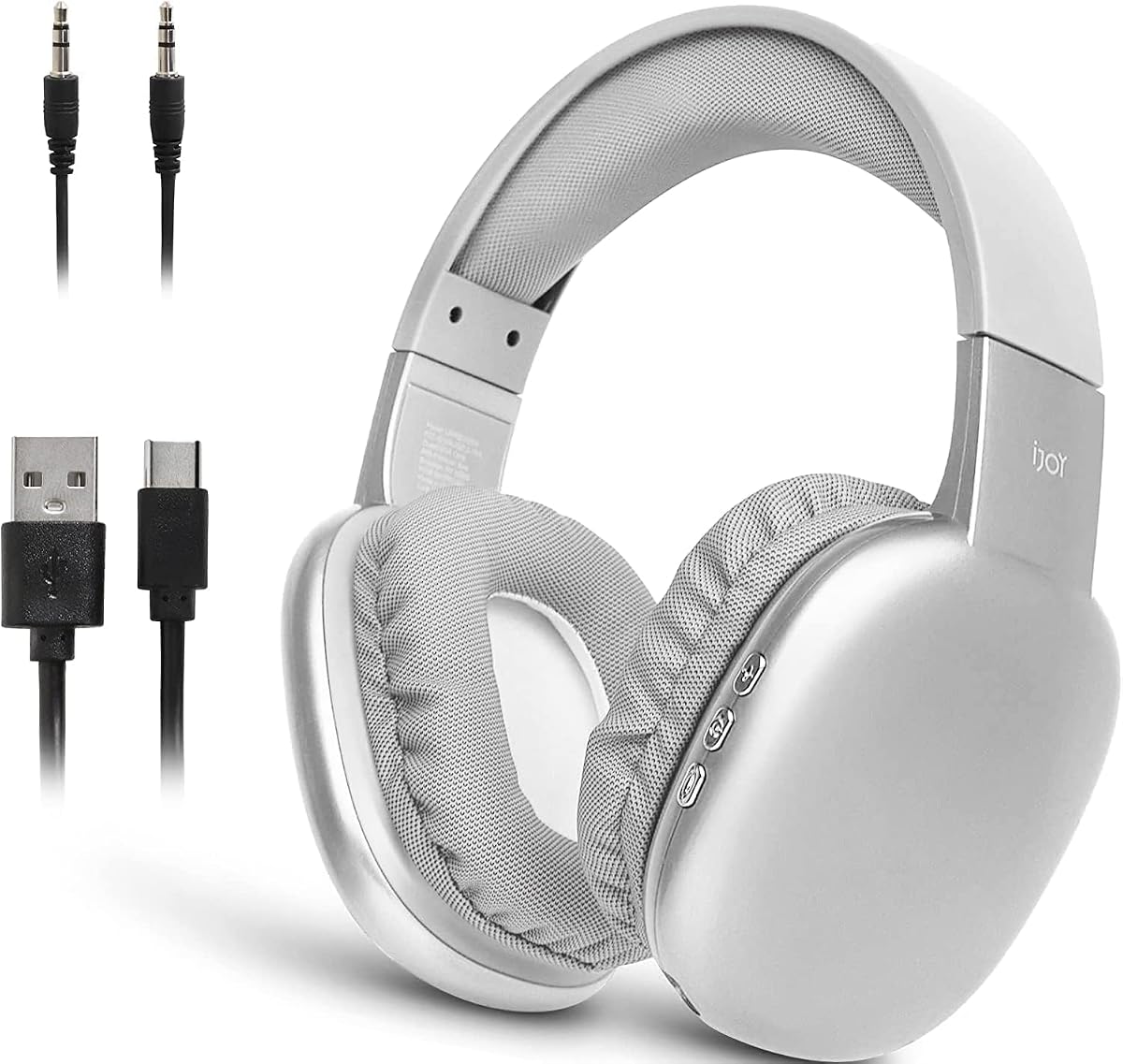 Ultra Wireless Over-Ear Bluetooth Headphones with Mic, 10H Playtime Bluetooth Headset with Backup Wire & SD Slot, Wireless Headphones for Work, School & Gym (Silver)