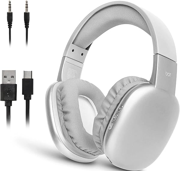 iJoy Ultra Wireless Over-Ear Bluetooth Headphones with Mic, 10H Playtime Bluetooth Headset with Backup Wire & SD Slot, Wireless Headphones for Work, School & Gym (Silver)