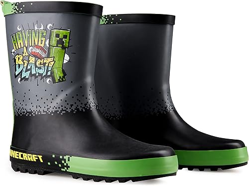 Minecraft Botas de agua para niños, botas Wellington para niños y niñas, botas de lluvia impermeables, talla 11-3