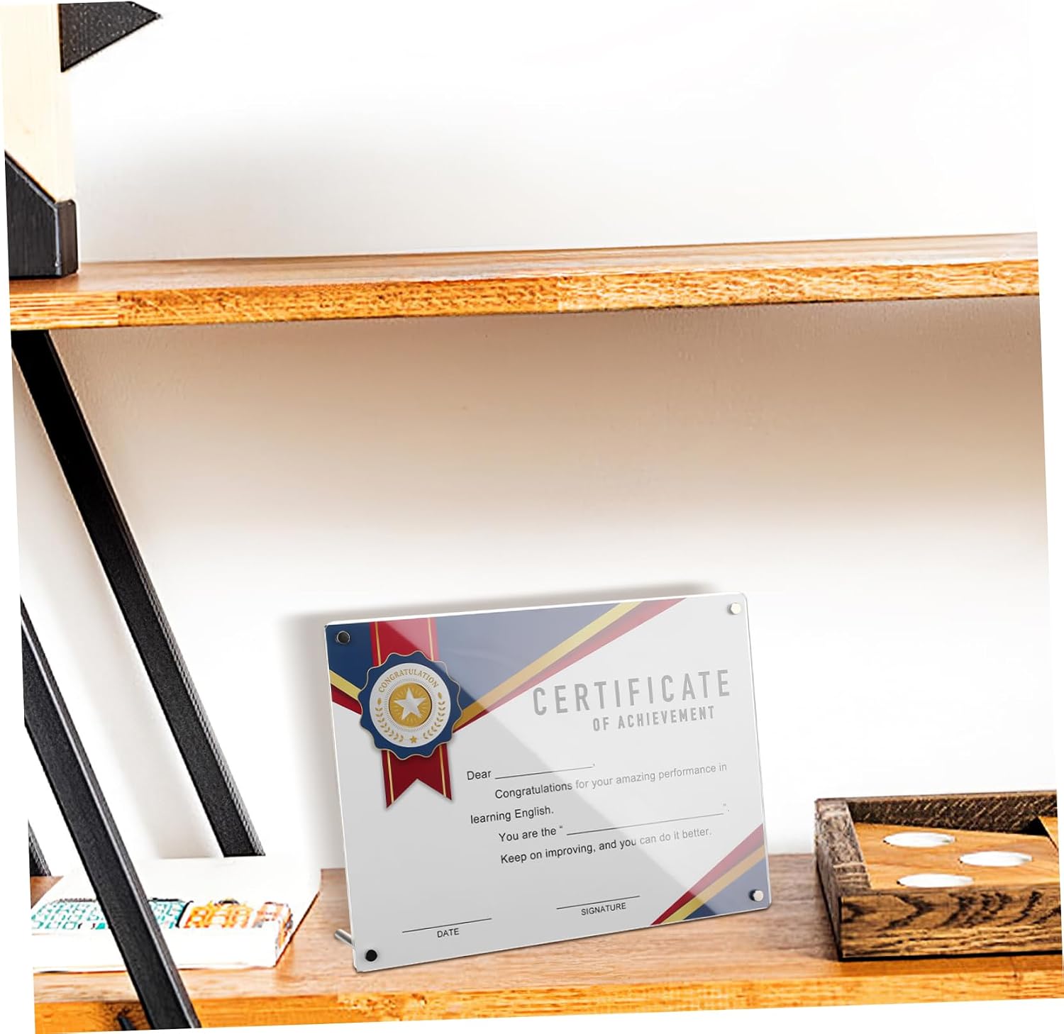 HOMSFOU Acrylic Award Frame for Documents Clear Floating Photo Frame for Certificates and Diplomas Versatile Display for Tabletop Wall Mount and Stylish Design