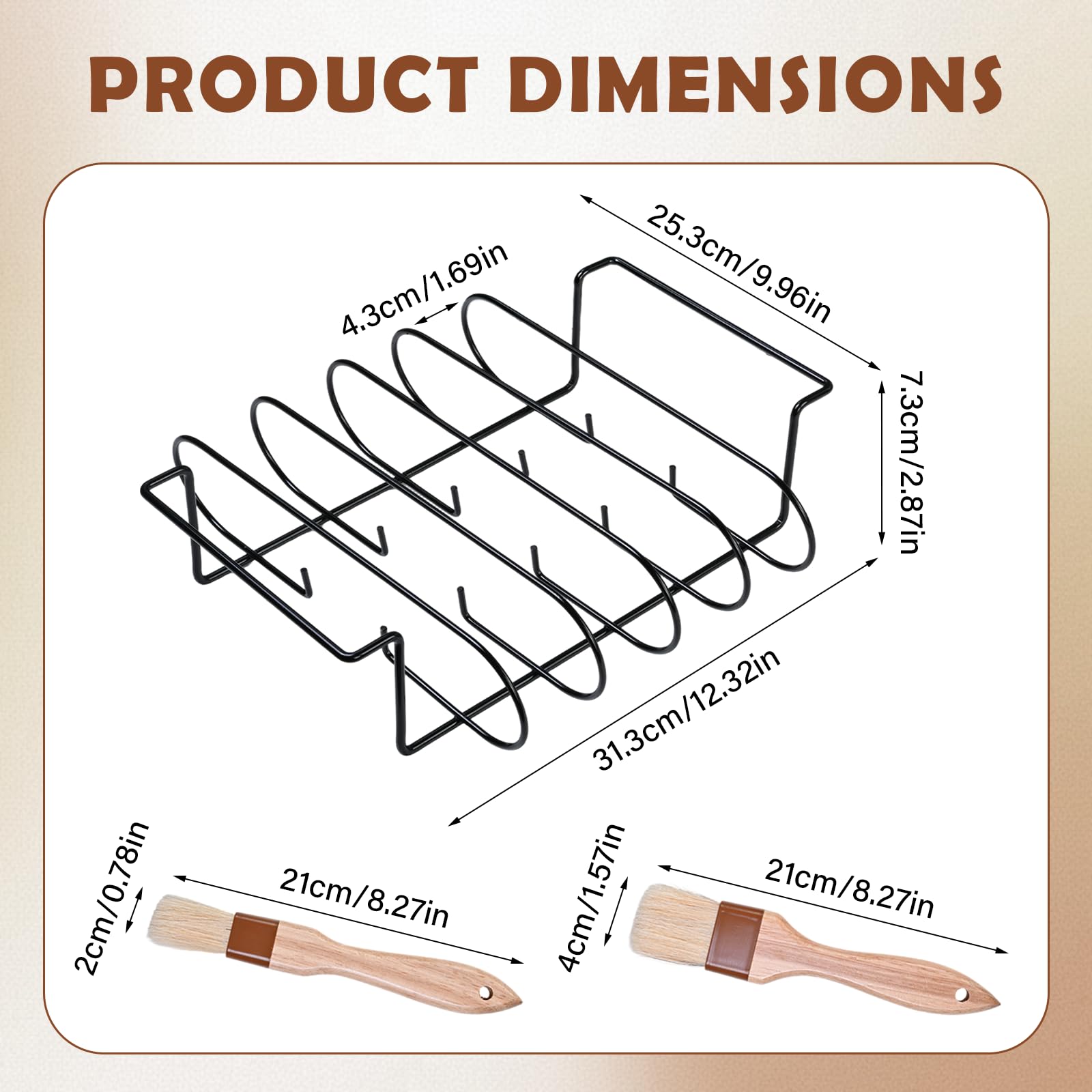 Supporto Bistecche e Costine,Cestello per BBQ Rib Rack con 2 Pennelli,Supporto per Arrosto Bistecca,Telaio Griglia Barbecue Spareribs Halter Grill,Nero