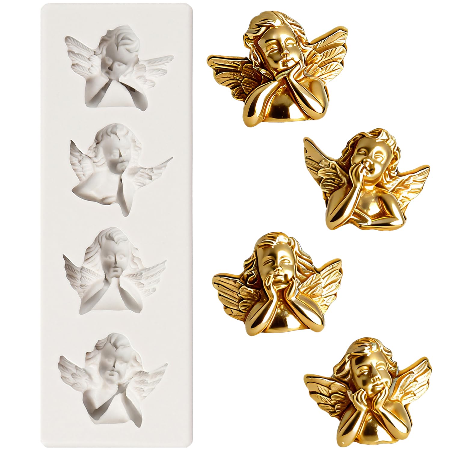 Sijiangmold Angel Baby Silicone Fondant Moulds Cherub Candy Chocolate Mould for Cake Decoration Cupcake Topper Polymer Clay Gum Paste