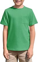Haloumoning Boys Short Sleeve Crew Neck T Shirt Solid Color Lightweight Regular Fit Casual Sports T-Shirt with Chest Pocket 5-14 Years