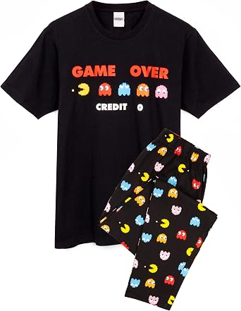 Pac-Man Pajamas Mens Arcade Game Over Black T Shirt & Loungewear Joggers Pjs