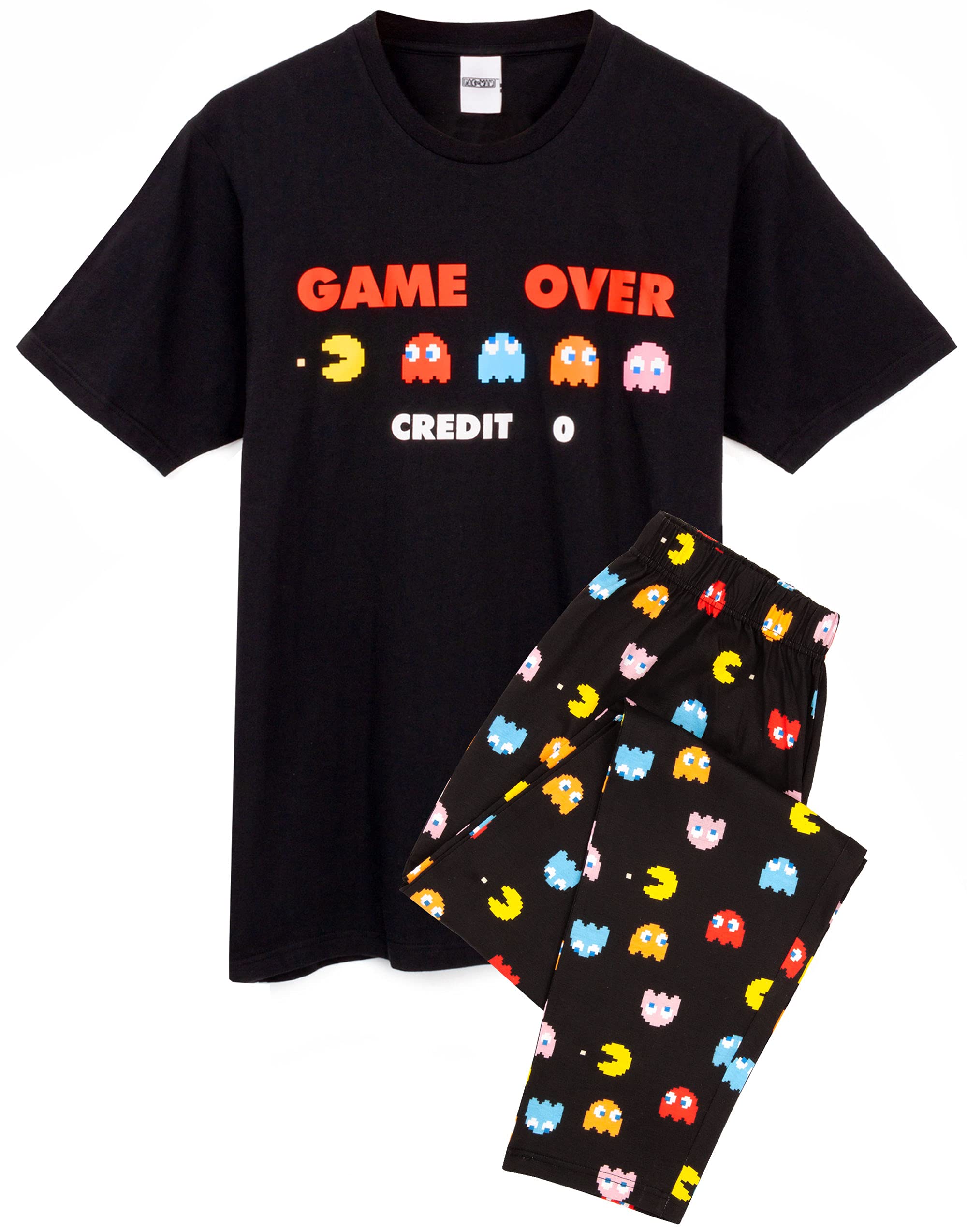 Pac-ManPac-Man Pyjamas Mens Arcade Game Over Black T Shirt & Loungewear Joggers Pjs