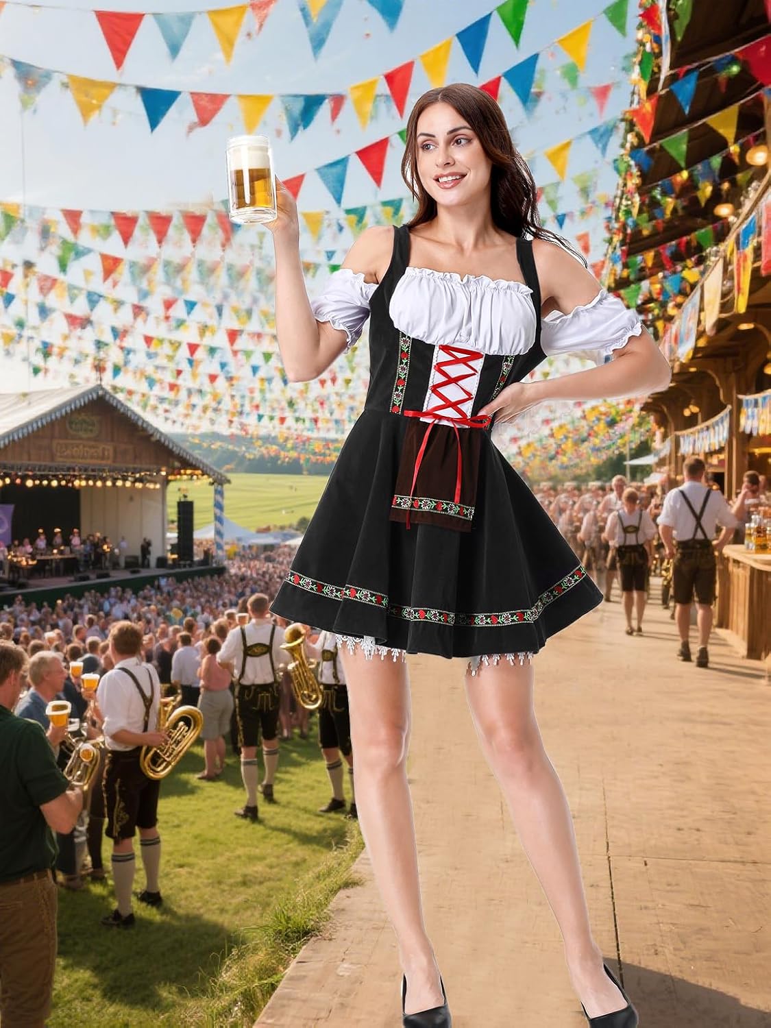 GRAJTCIN Womens Oktoberfest Costume, Velvet German Bavarian Dress for Halloween Carnival - Image 7