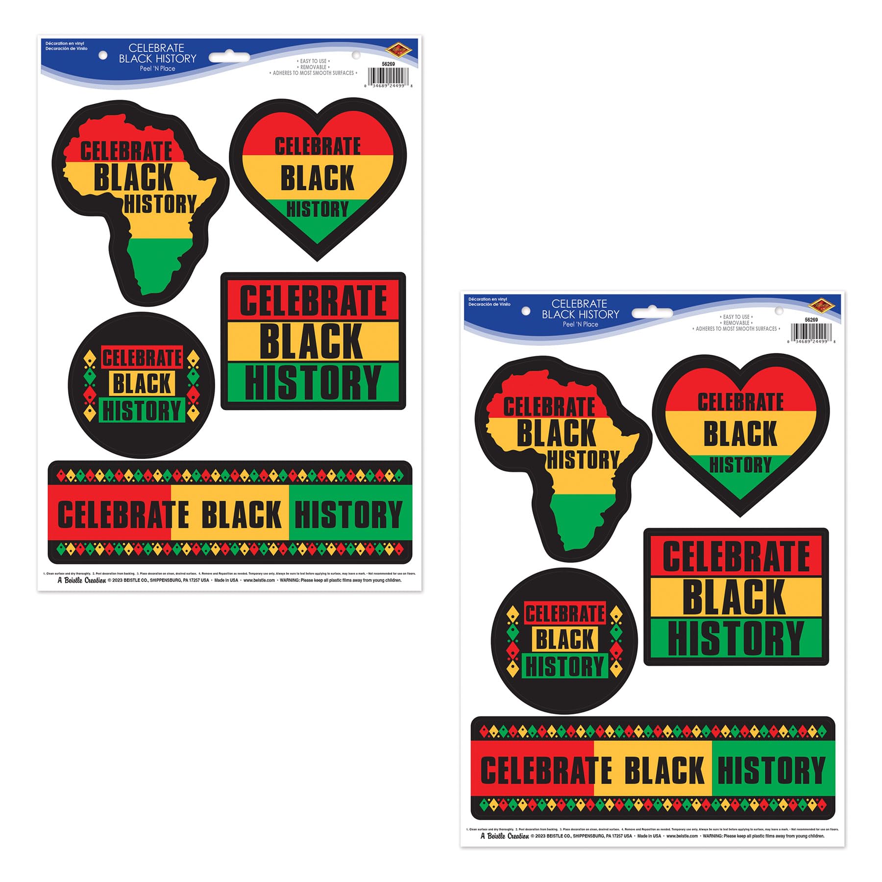 Stickers Beistle en vinyle multicolore Celebrate 5 motifs pour vitres et surfaces